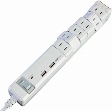 Fargo 電源タップ ホワイト 雷サージガード 6個口 USB 2ポート