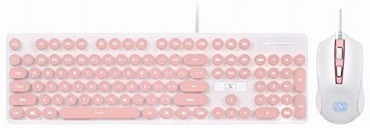 FELiCON ピンク　タイプライター風キーボードマウスセット N518  メンブレン式